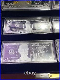 $1 $2 $5 $10 $20 $50 $100 Washington Mint 1 oz Silver Proof Bar Note Set COA BOX