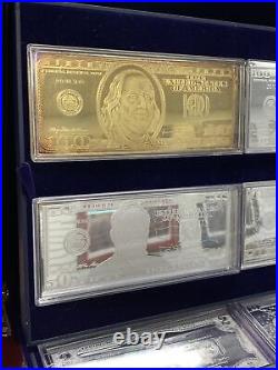 $1 $2 $5 $10 $20 $50 $100 Washington Mint 1 oz Silver Proof Bar Note Set COA BOX
