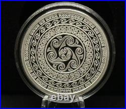 1 oz Silver Proof Celtic Swirls Silver Shield. 999 Pure COA BOX 2023 Geometry