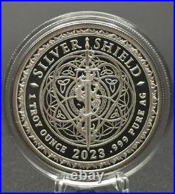 1 oz Silver Proof Celtic Swirls Silver Shield. 999 Pure COA BOX 2023 Geometry