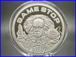 1 oz Silver Proof Game Stop Silver Shield. 999 Pure COA BOX 2023 Wall St Bets