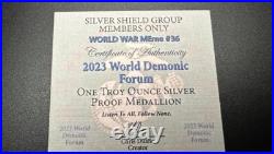1 oz Silver Proof World Demonic Forum Silver Shield. 999 Pure COA BOX 2023