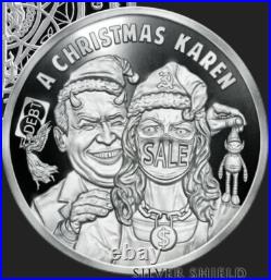 1 oz silver proof A Christmas Karen. 999 Pure Fine COA BOX Silver Shield SSG