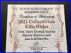 1 oz silver proof Collectivism Kills 2021. 999 COA BOX SSG Zombies Limited