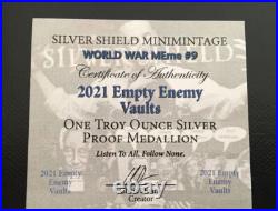1 oz silver proof Empty Enemy Vaults. 999 Pure COA BOX SSG 2021 Silver Shield