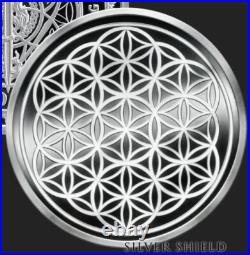 1 oz silver proof Flower Of Life. 999 Pure COA BOX SSG Sacred Geometry Shield