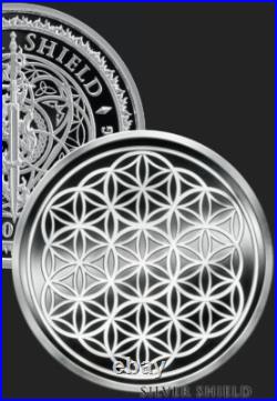 1 oz silver proof Flower Of Life. 999 Pure COA BOX SSG Sacred Geometry Shield