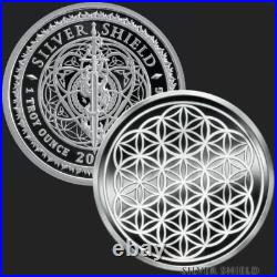 1 oz silver proof Flower Of Life. 999 Pure COA BOX SSG Sacred Geometry Shield