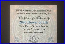 1 oz silver proof Flower Of Life. 999 Pure COA BOX SSG Sacred Geometry Shield