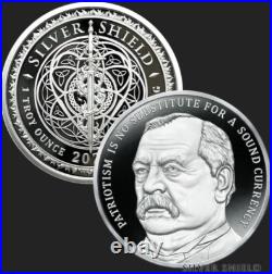 1 oz silver proof Grover Cleveland. 999 COA BOX SSG Silver Shield Limited