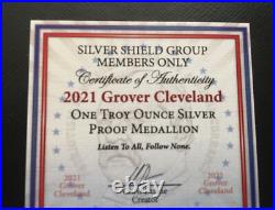 1 oz silver proof Grover Cleveland. 999 COA BOX SSG Silver Shield Limited