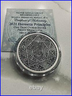 1 oz silver proof Hermetic Principles. 999 Pure COA BOX SSG Sacred Geometry