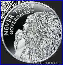 1 oz silver proof Never Trust Government V2.999 Pure COA BOX Indians Navajo