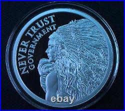 1 oz silver proof Never Trust Government V2.999 Pure COA BOX Indians Navajo