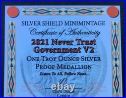 1 oz silver proof Never Trust Government V2.999 Pure COA BOX Indians Navajo
