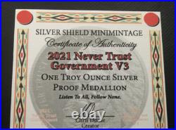 1 oz silver proof Never Trust Government V3.999 Pure COA BOX Indians Navajo