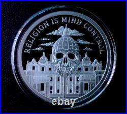 1 oz silver proof Religion is Mind Control. 999 Pure COA Box Christian Christ