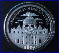 1 oz silver proof Religion is Mind Control. 999 Pure COA Box Christian Christ