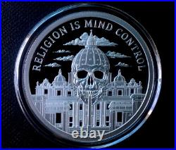 1 oz silver proof Religion is Mind Control. 999 Pure COA Box Christian Christ