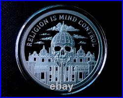 1 oz silver proof Religion is Mind Control. 999 Pure COA Box Christian Christ