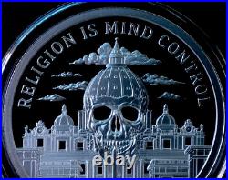 1 oz silver proof Religion is Mind Control. 999 Pure COA Box Christian Christ