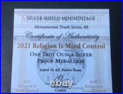1 oz silver proof Religion is Mind Control. 999 Pure COA Box Christian Christ