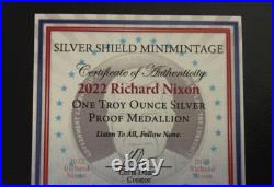 1 oz silver proof Richard M Nixon. 999 Pure COA BOX SSG Silver Shield Republican