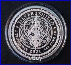 1 oz silver proof Sacred Shield. 999 Pure COA Box Flower of Life Silver Shield