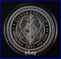 1 oz silver proof Sacred Shield. 999 Pure COA Box Flower of Life Silver Shield