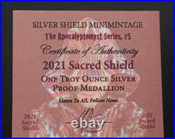 1 oz silver proof Sacred Shield. 999 Pure COA Box Flower of Life Silver Shield