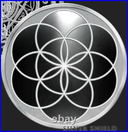 1 oz silver proof Seed Of Life. 999 Pure Fine COA BOX SSG Silver Shield Geometry