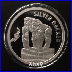 1 oz silver proof Silver Backed. 999 Pure COA BOX SSG wall st bets Gorilla Zoo