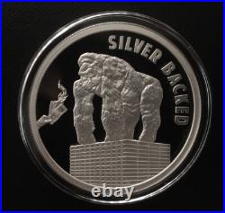 1 oz silver proof Silver Backed. 999 Pure COA BOX SSG wall st bets Gorilla Zoo