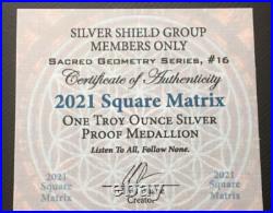 1 oz silver proof Square Matrix. 999 Pure COA BOX SSG Sacred Geometry Yoga