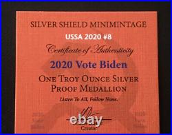 1 oz silver proof Vote Biden 2020.999 Pure COA BOX SSG Silver Shield