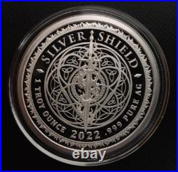1 oz silver proof You Have Been Warned 2022 COA. 999 Pure Box Silver Shield