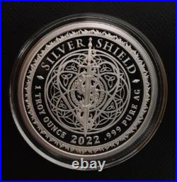 1 oz silver proof You Have Been Warned 2022 COA. 999 Pure Box Silver Shield