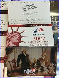 2000-2008 Lot of 9 US Mint SILVER Proof sets Complete with BOX & COA