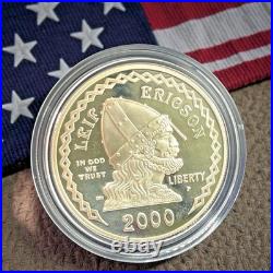 2000 US Mint/Icelandic Leif Ericson Proof 90% Silver 2-Coin Set w BOX & COA
