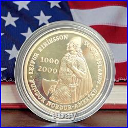 2000 US Mint/Icelandic Leif Ericson Proof 90% Silver 2-Coin Set w BOX & COA