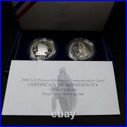 2000 US Mint/Icelandic Leif Ericson Proof Silver 2 Coin Set, US Mint BOX & COA
