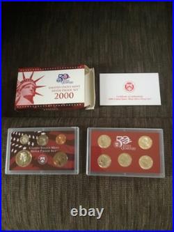 2000 U. S. Mint Silver Proof Set in Box with COA 10 Coin Set Light Toning