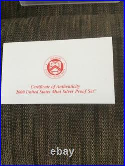 2000 U. S. Mint Silver Proof Set in Box with COA 10 Coin Set Light Toning