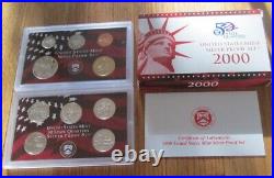 2000 to 2003 Silver Proof Set U. S. Mint Box and COA 4 Sets With Silver Quarters