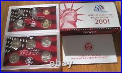 2000 to 2003 Silver Proof Set U. S. Mint Box and COA 4 Sets With Silver Quarters