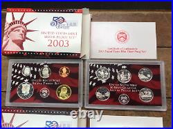 2001, 2002, & 2003 Complete US SILVER Proof Set lot (all 3) w Box and COA
