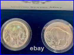 2001 P-D American Buffalo Commemorative coins proof & UNC Silver Dollar box-coa