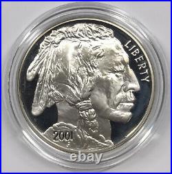 2001-P PROOF AMERICAN BUFFALO SILVER DOLLAR w BOX & COA OGP coin shown