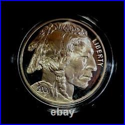 2001 Proof & Unc Commemorative 2 Coin Buffalo Silver Dollar Set With Box & Coa