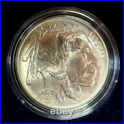 2001 Proof & Unc Commemorative 2 Coin Buffalo Silver Dollar Set With Box & Coa